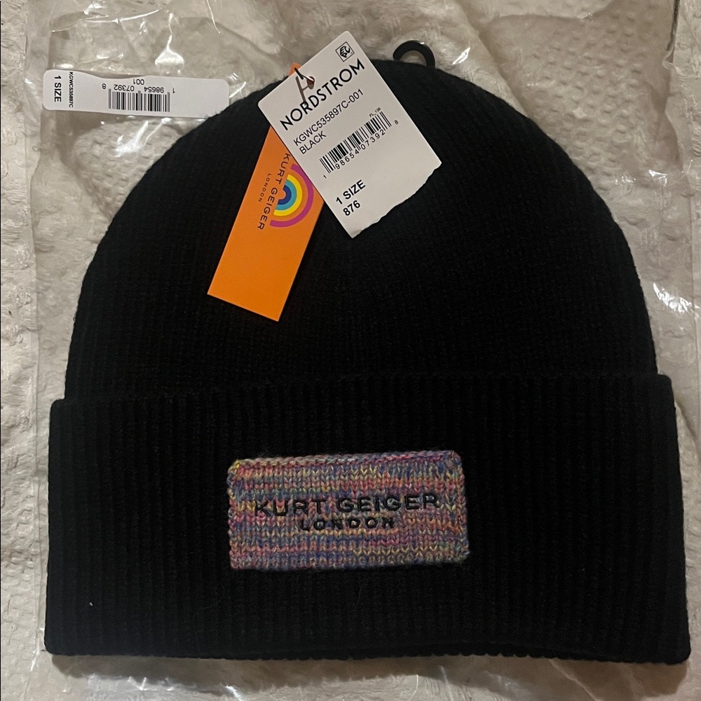 Kurt Geiger Knit Logo Beanie Hat - Rainbow Patch